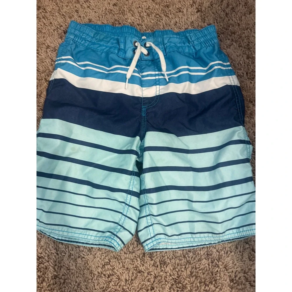 Old Navy Boys Swim Trunks Bundle Size 10-12 Blue Striped Board Shorts Beach 2 Pc